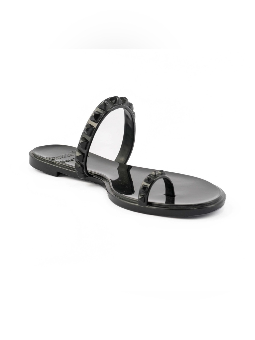 Carmen Sol Studded Maria Flat Black Jelly Sandal Made in Italy Sz 10
